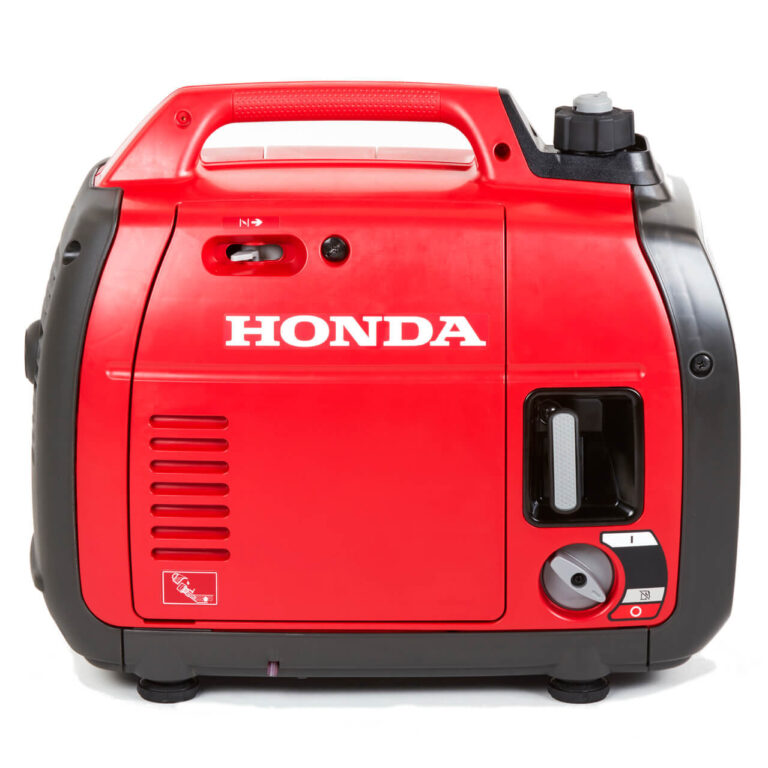 Side view of Red and black Honda EU22i Inverter Suitcase Generator.