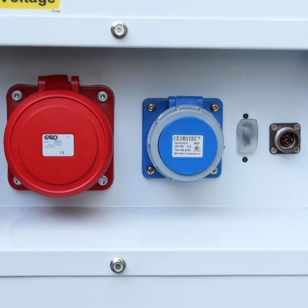 Close up of Hyundai DHY11KSE 3-phase Diesel Generator ports.