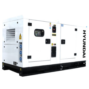 Side view of white Hyundai DHY14KSE 3-phase Diesel Generator.