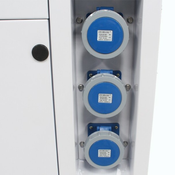 Close up view of Hyundai DHY14KSE 3-phase Diesel Generator ports.