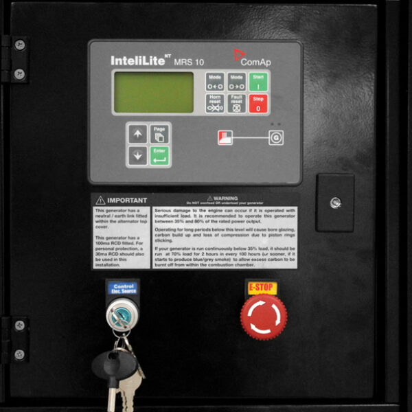 Close up panel view of Hyundai DHY65KSE 3-phase Diesel Generator.