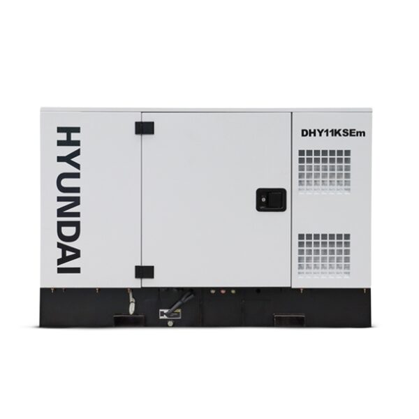 Side view of White Hyundai DHY11KSEm Silent Single Phase Diesel Generator 1500rpm.