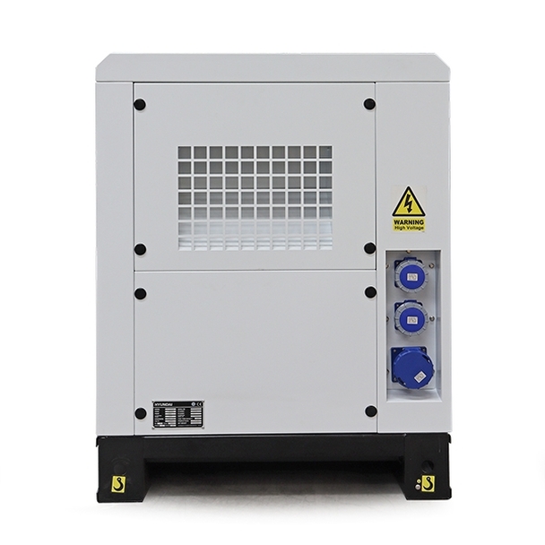Back end of White Hyundai DHY22KSEm Diesel Generator.