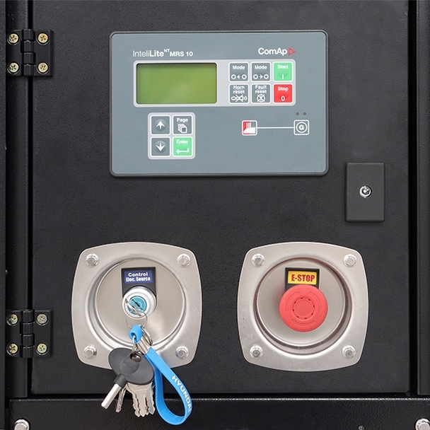 Close up of Hyundai DHY22KSEm Diesel Generator panel.