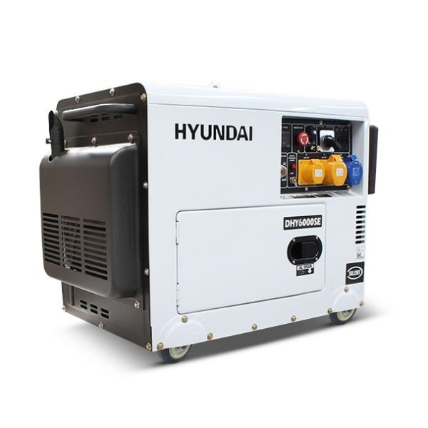White Hyundai DHY6000SE diesel generator.