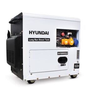 White and black Hyundai DHY8000SELR Diesel Generator Long Run.