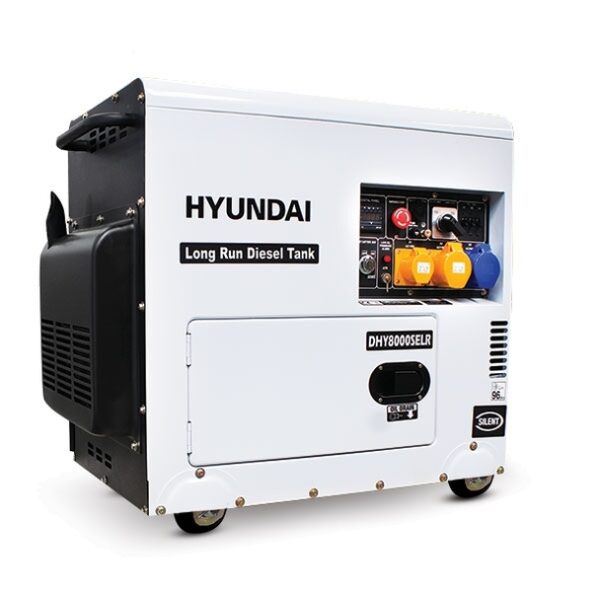 White and black Hyundai DHY8000SELR Diesel Generator Long Run.