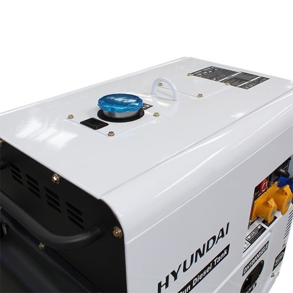 Top view of White and black Hyundai DHY8000SELR Diesel Generator.