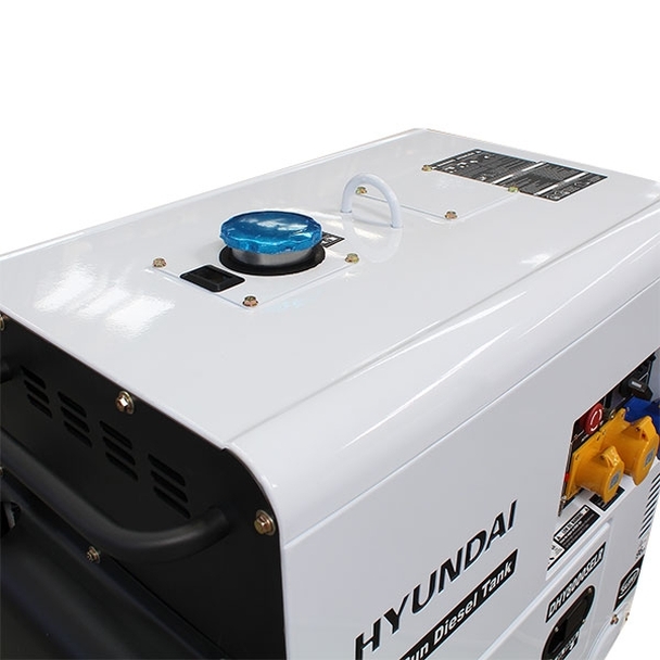 Top view of White and black Hyundai DHY8000SELR Diesel Generator.