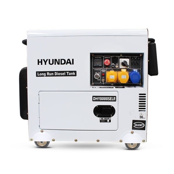 Side view of Hyundai DHY8000SELR Diesel Generator showing panel.