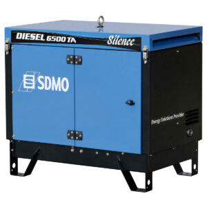 Front view of the SDMO 3 phase silent diesel generator.
