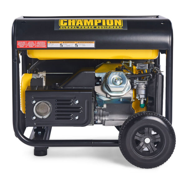 Side view of Yellow and black Champion CPG9000E2 Remote Start Petrol Generator.