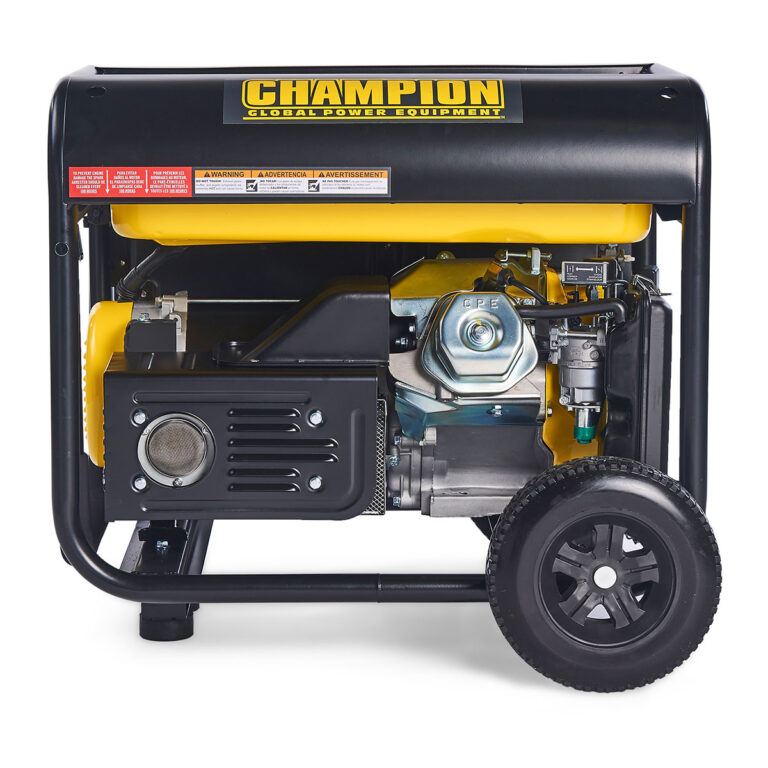 Side view of Yellow and black Champion CPG9000E2 Remote Start Petrol Generator.