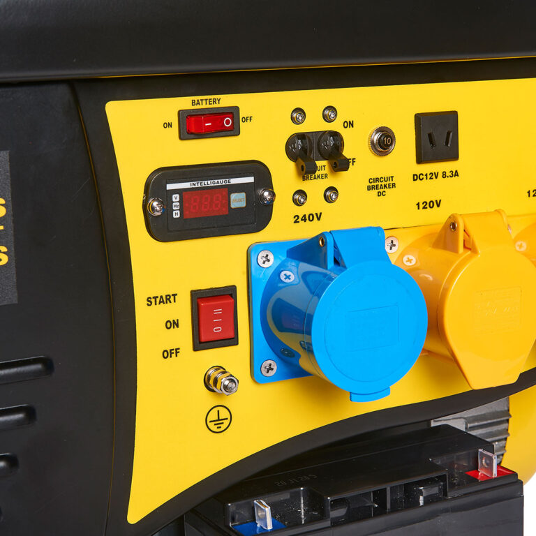 Close up of Champion CPG9000E2 Remote Start Petrol Generator panel.