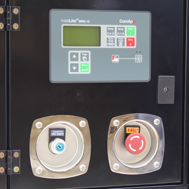 Close up of the White Hyundai DHY18KSEm Diesel Generator panel and ports.