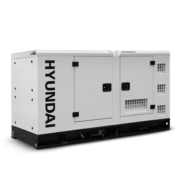 Side view of White Hyundai DHY28KSEm Diesel Generator.