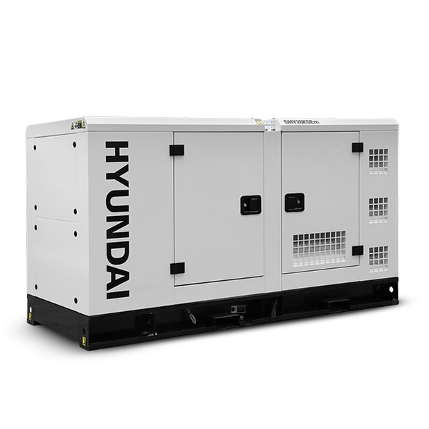 Side view of White Hyundai DHY28KSEm Diesel Generator.