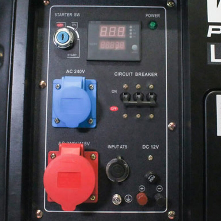 Close up panel of Warrior LDG6500SV3 Silent Diesel Generator.