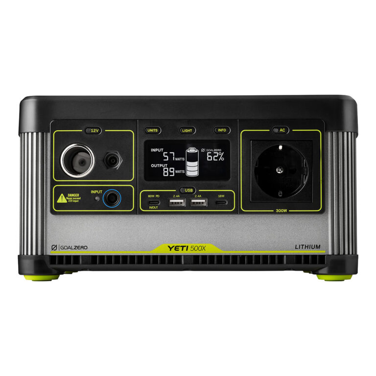 Front facing view of the green and black Goal Zero Yeti 500X Portable Power Station 505Wh.