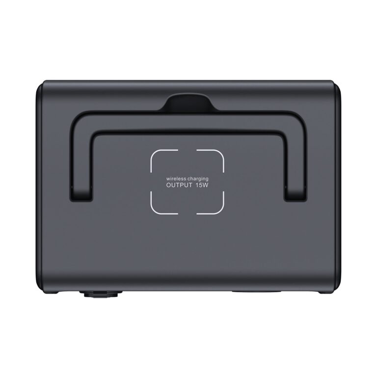 Birds eye view of the black Bluetti EB3A Portable Power Station.