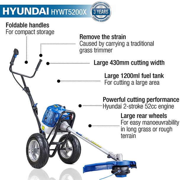 Hyundai HYWT5200X 52cc Petrol Wheeled Grass Trimmer Generators