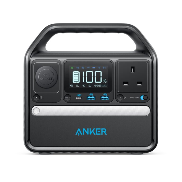 Front facing view of the black Anker A1720211 Power House 521 Portable Power Station.