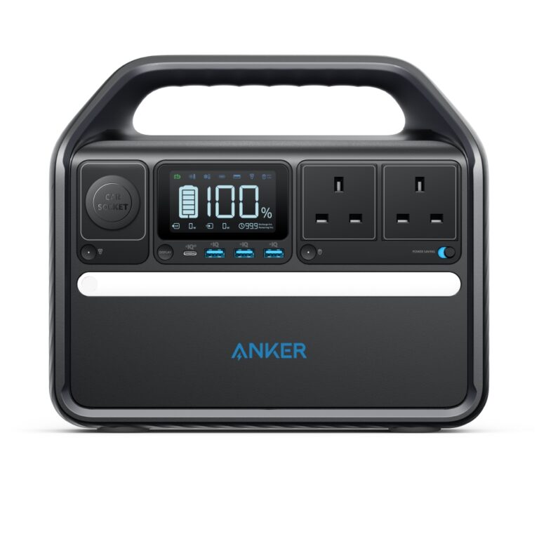 Front facing view of the black Anker A1751211 Power House 535 Portable Power Station.