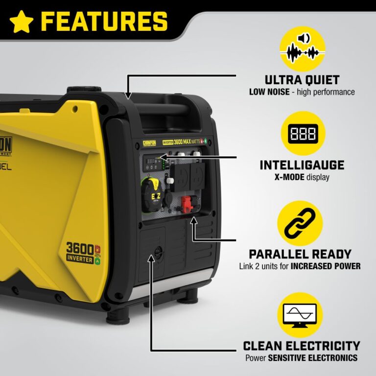 Key features are: Ultra quiet, high performance, intelligauge x-mode display, link two units for increased power, and clean electricity to power sensitive electronics.