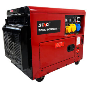 Red and black Senci SCD7500Q Canopied Diesel Generator.