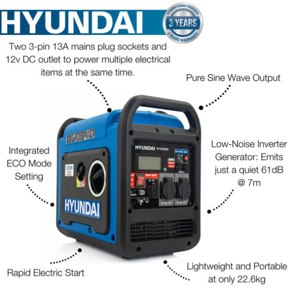 hyundai-2200w-2.2kw-petrol-inverter-generator-electric-start-pure-sine-wave-output-lightweight-quiet-running-or-hy2250sei__33168