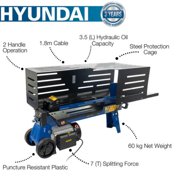 hyundai-7-tonne-horizontal-electric-log-splitter-with-hydraulic-ram-steel-protection-cage-250mm-split-or-hyls7000he__52743