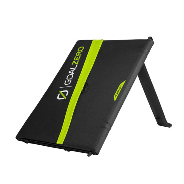 Goal-Zero-Nomad-100-Power-and-Charger-Solar-Panel-packaged-stand
