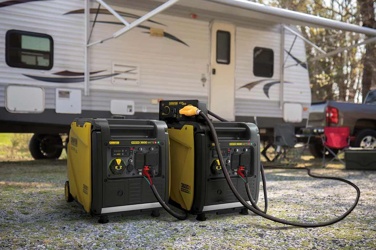 Two dual fuel generators powering a caravan.