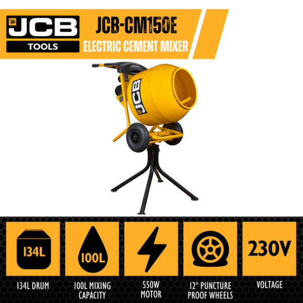 JCB 230V Electric Seam Welded Cement Mixer 550W 100 Litre Working Capacity_2