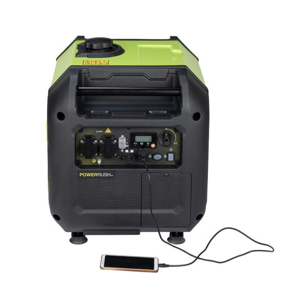 Pramac P3500i Petrol Inverter Generator-PF302SXB002-front-view-charging-phone