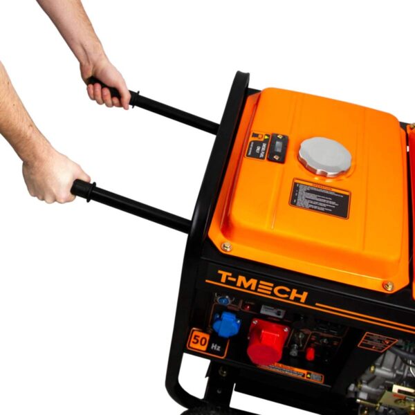 T-Mech-210706-Portable-Diesel-Generator-Open-Frame-person-pushing-using-handles