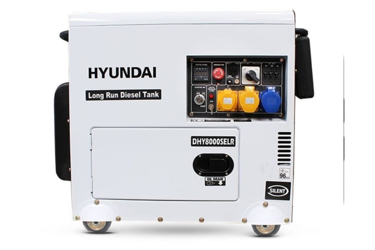 Front view of white hyundai generator.