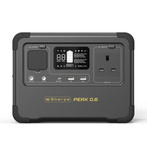 Sherpa-PEAK-600W-Portable-Power-Station-576Wh-Side-Angle-view-front