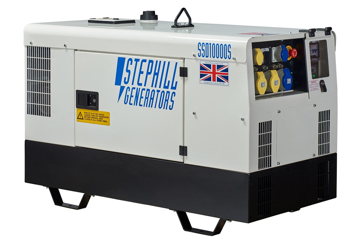 Front view of white stephill generator.