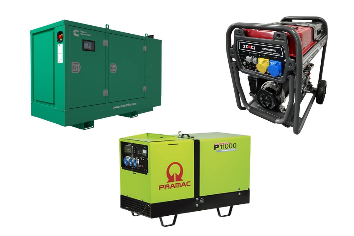 Cummins, Prammac and Senci diesel generators.